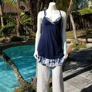 Navy Blue Hollister XS Floral Trim Shirt